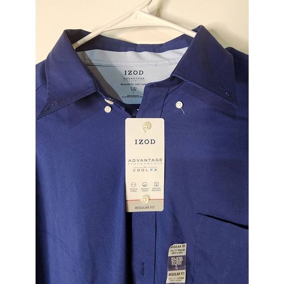 Advantage CoolFX Regular Solid Dress Shirt Mens  large navy - Picture 2 of 7